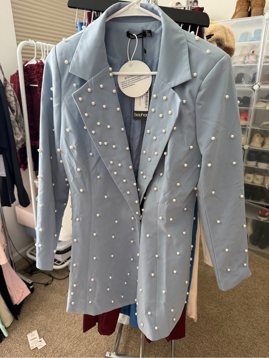 Boohoo Jackets & Blazers - boohoo Light Blue Pearl-Embellished Blazer
